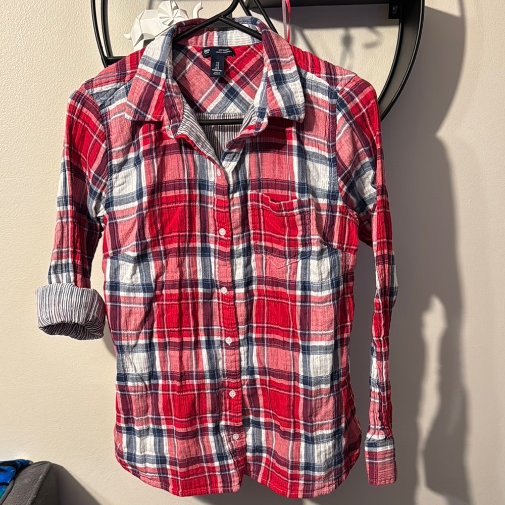 Red Plaid Shirt GAP Boyfriend fit